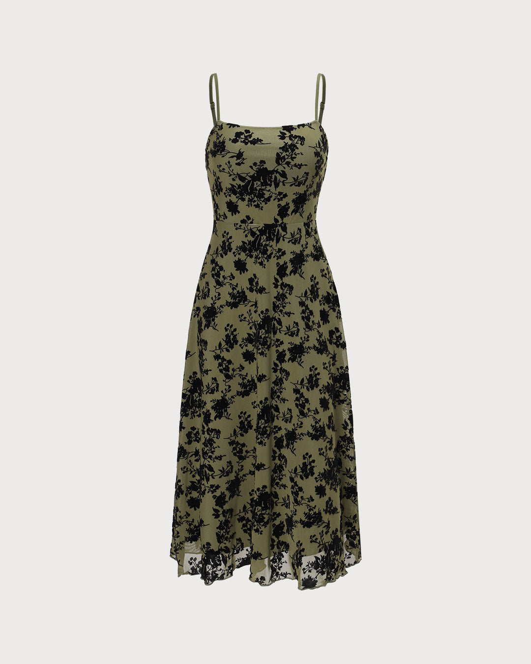 The Green Floral Burnout A-Line Slip Midi Dress