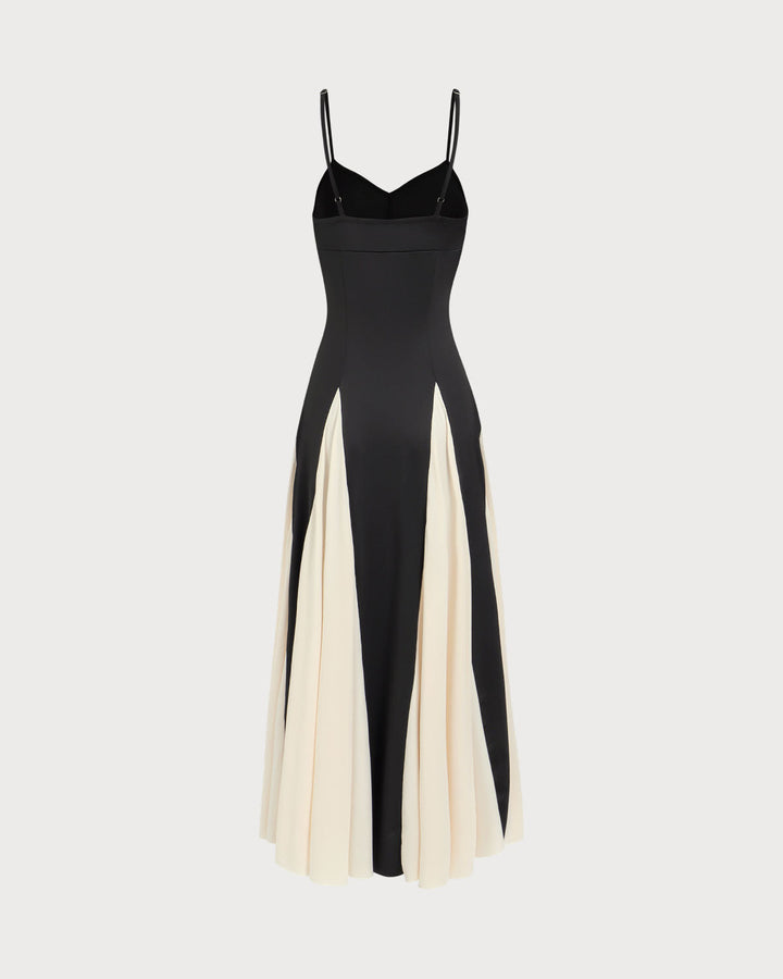 Women's Black Contrasting Pleated Slip Maxi Dress