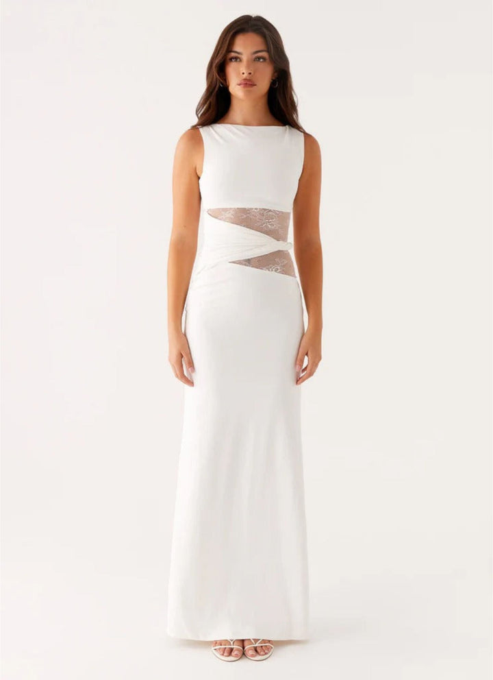 Eliana – Figure Flattering Maxi Dress with Subtle Cutouts and Delicate Lacing