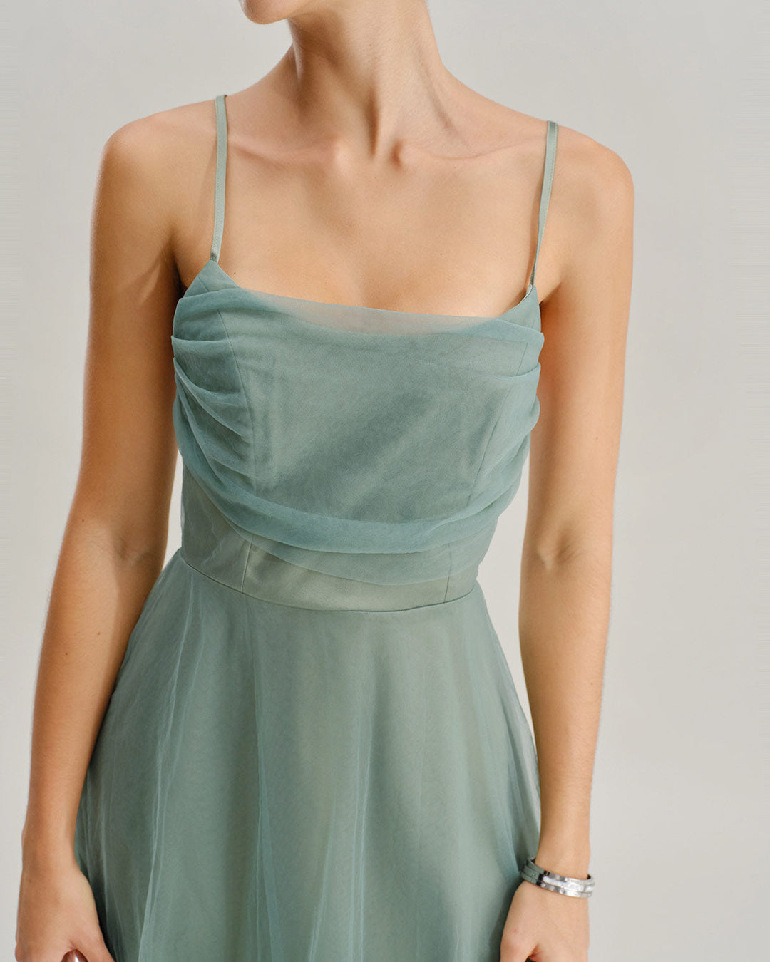 Green Mesh Flowy Slip Midi Dress