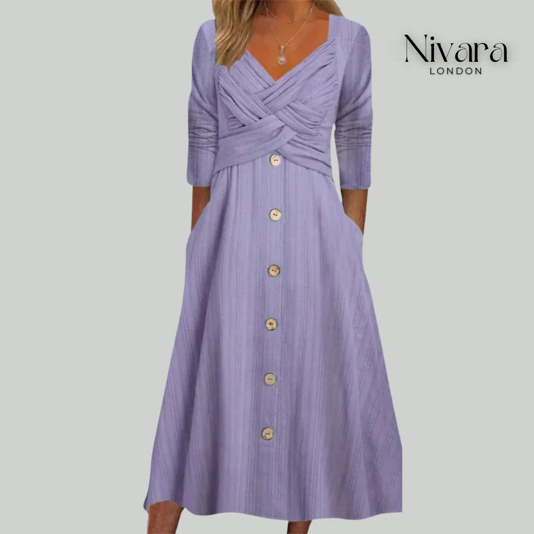 Elena – Elegant & Slimming Dress with Buttons and Crossed Details