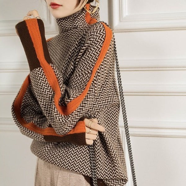 Grace – High-Neck Striped Sweater for Effortless Elegance