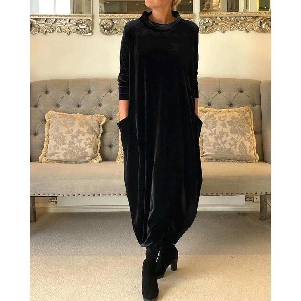 Etta – Elegant Velvety Winter Dress with Pockets