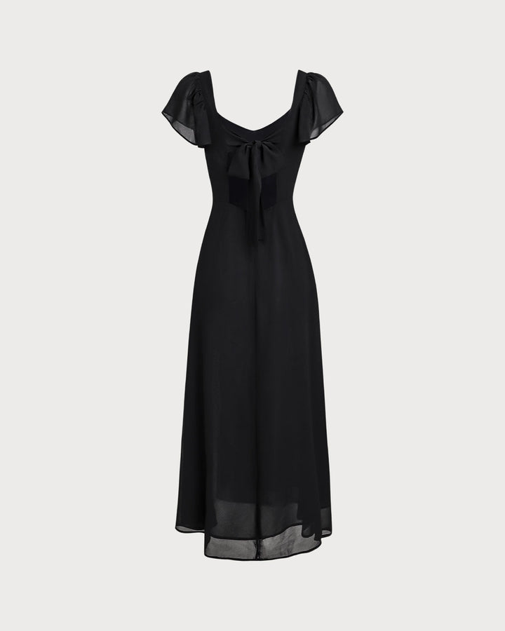Black Sweetheart Neck Chiffon Maxi Dress