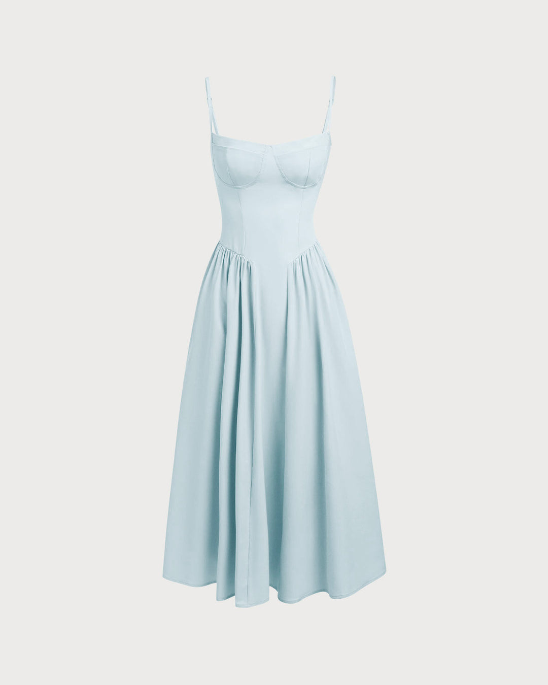 Blue Square Neck Pocket Slip Midi Dress