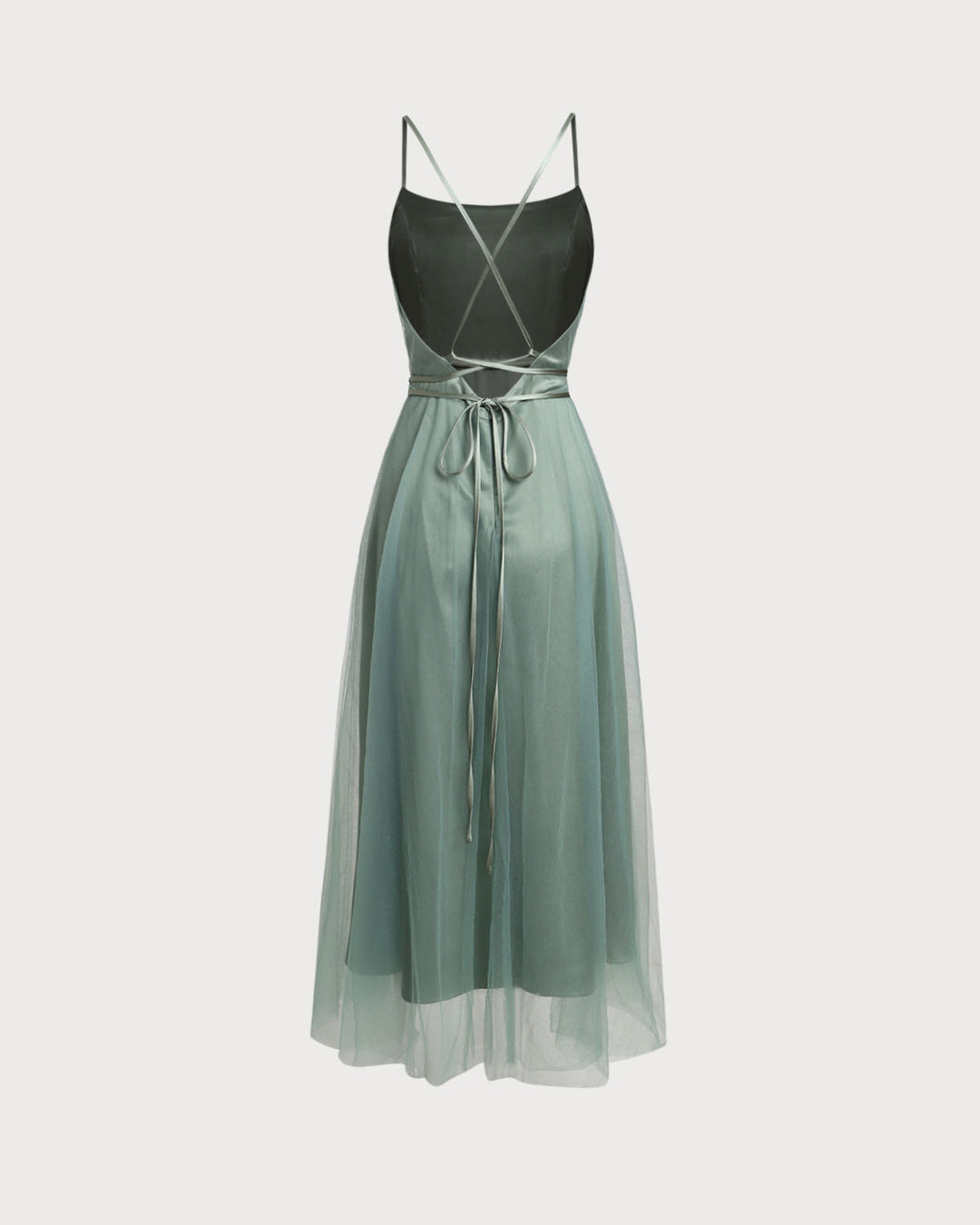 Green Mesh Flowy Slip Midi Dress