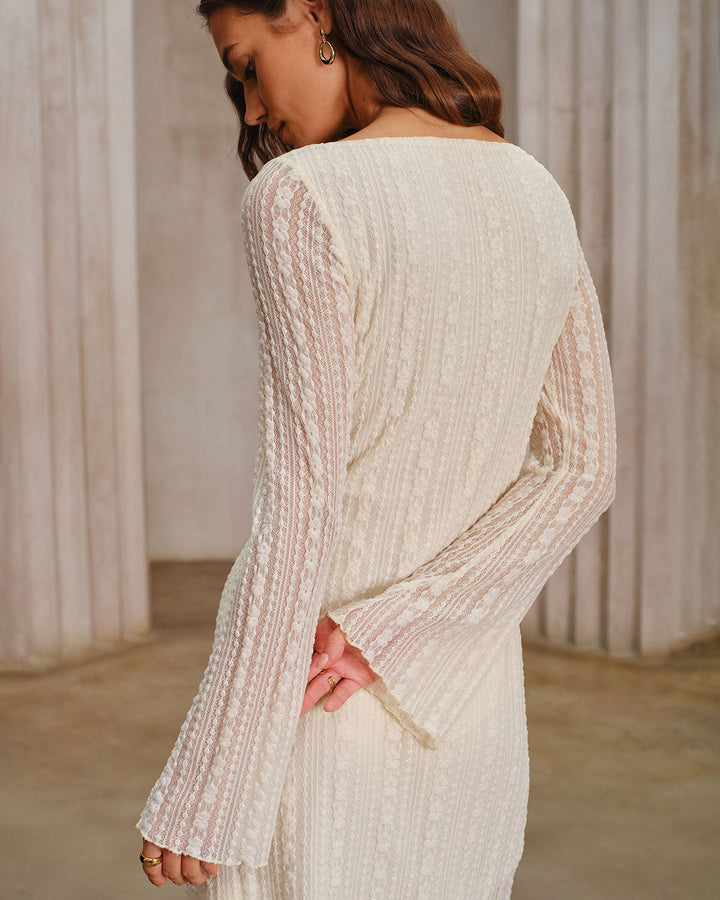 Apricot Lace Bell Sleeve Mini Dress