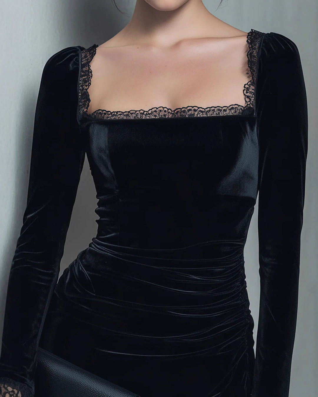 Black Velour Square Neck Mini Dress