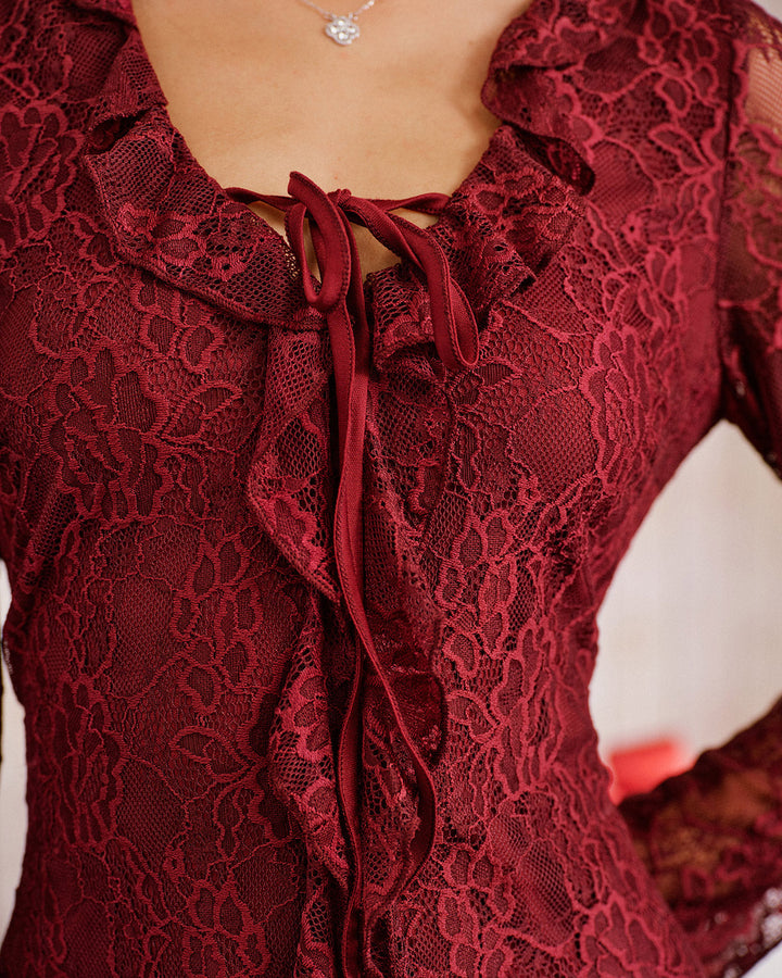 Red Floral Ruffle Mini Dress