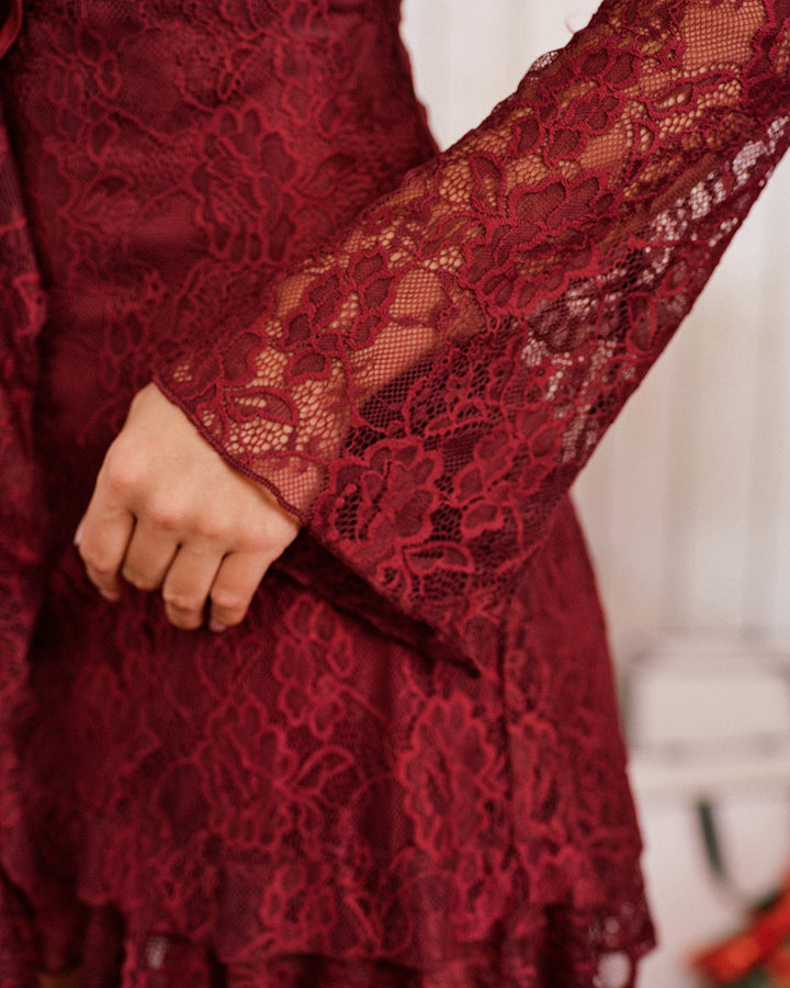 Red Floral Ruffle Mini Dress