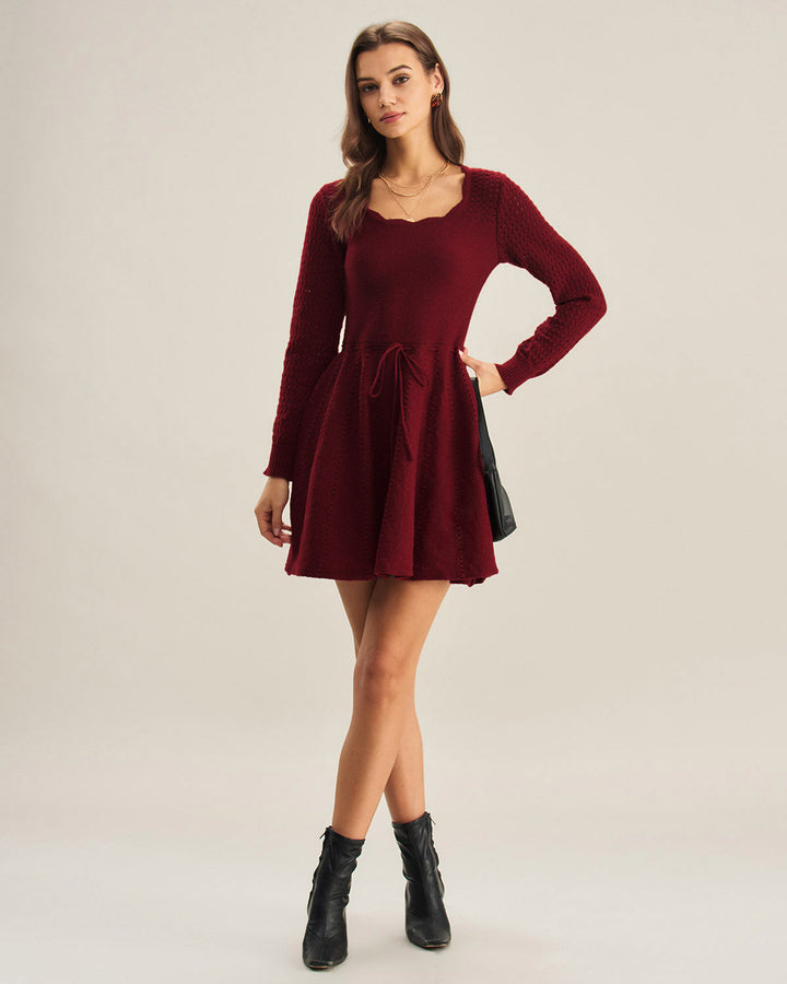 Wine Red A-Line Sweater Dress