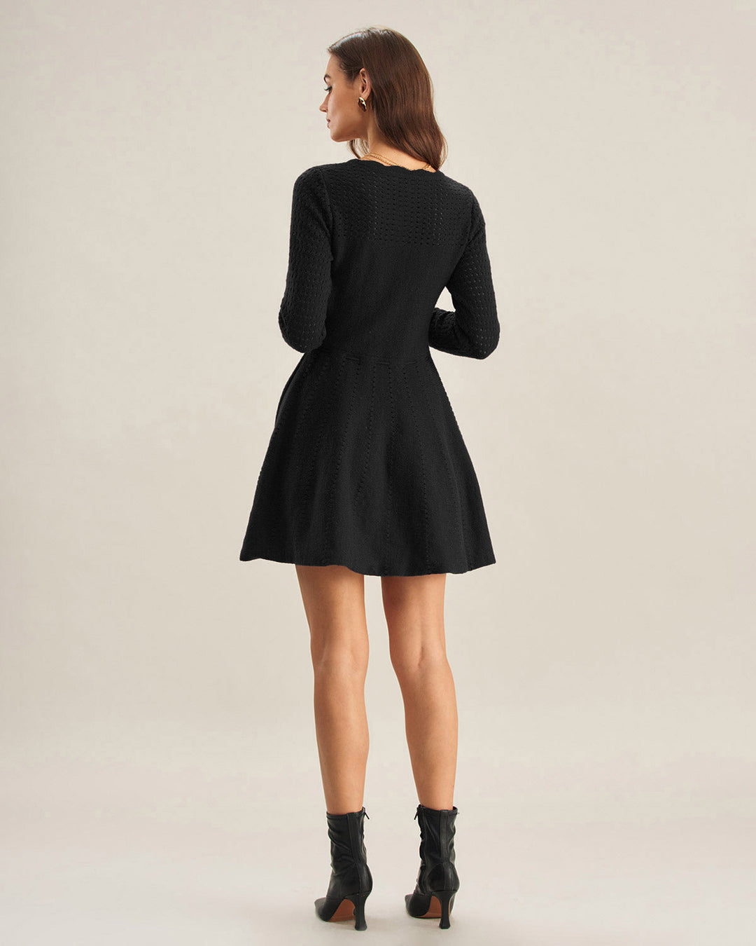 Black Scalloped A-Line Sweater Dress