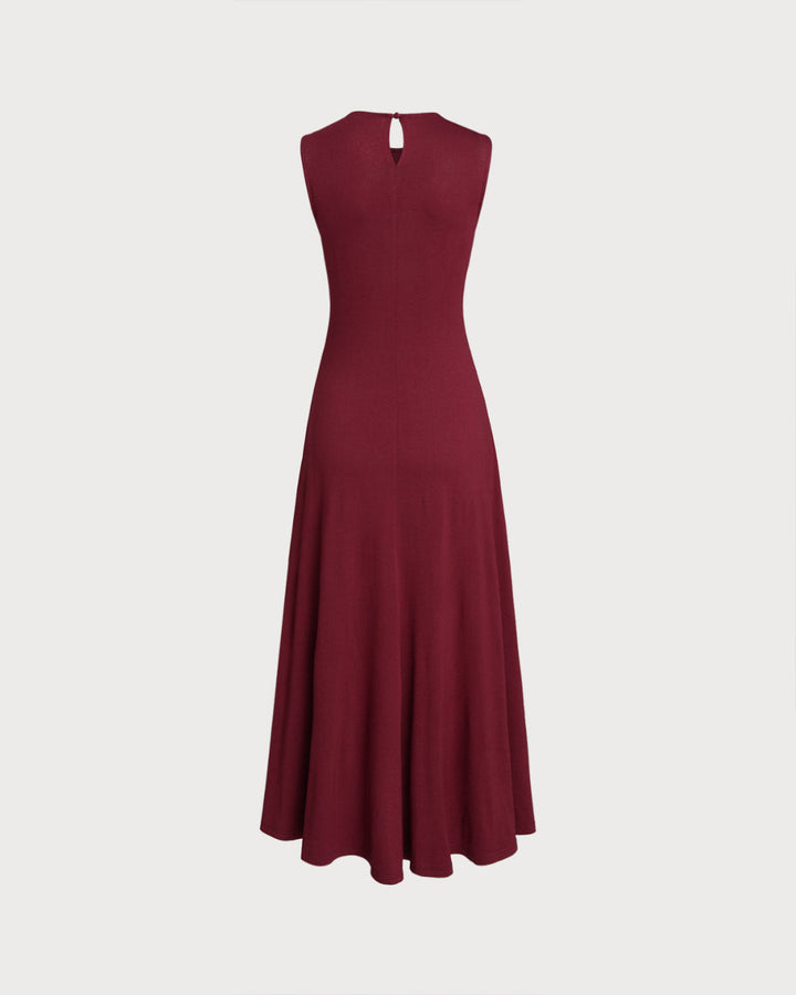 Red Round Neck A-Line Sleeveless Maxi Dress