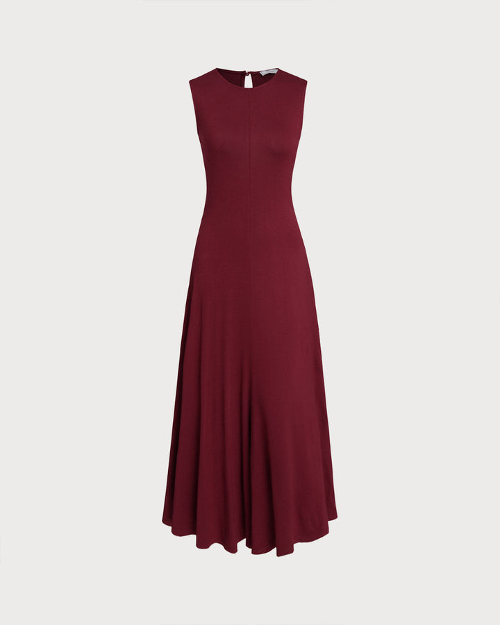 Red Round Neck A-Line Sleeveless Maxi Dress