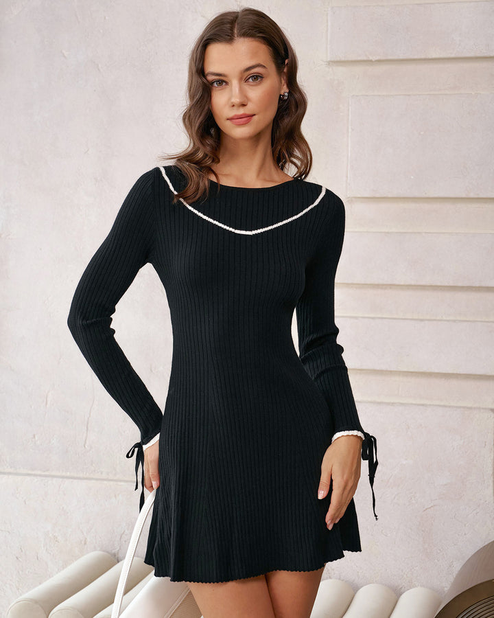 Black Contrasting Sweater Mini Dress