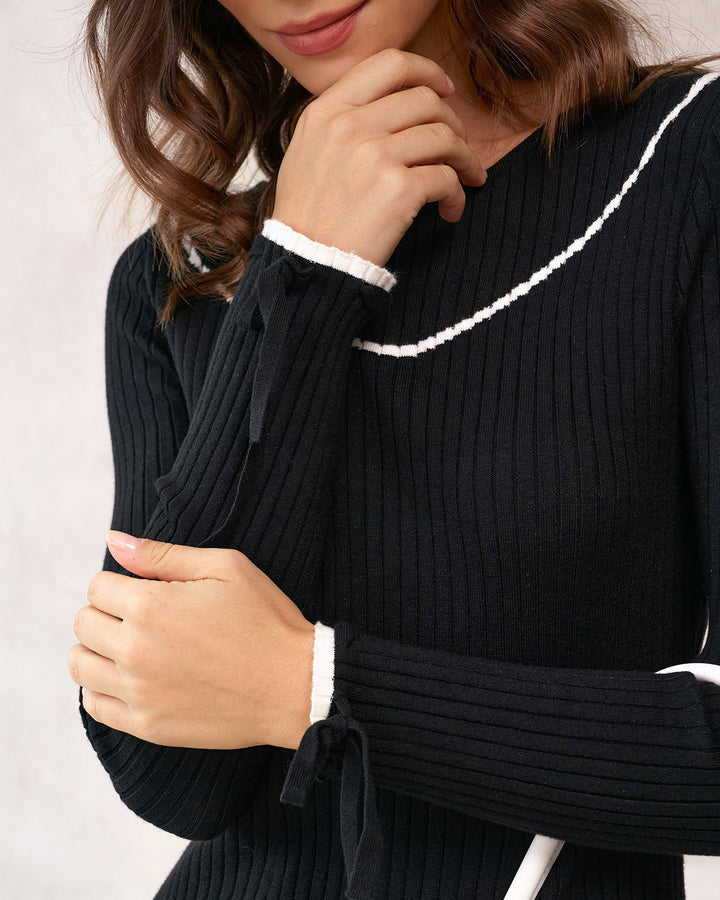 Black Contrasting Sweater Mini Dress