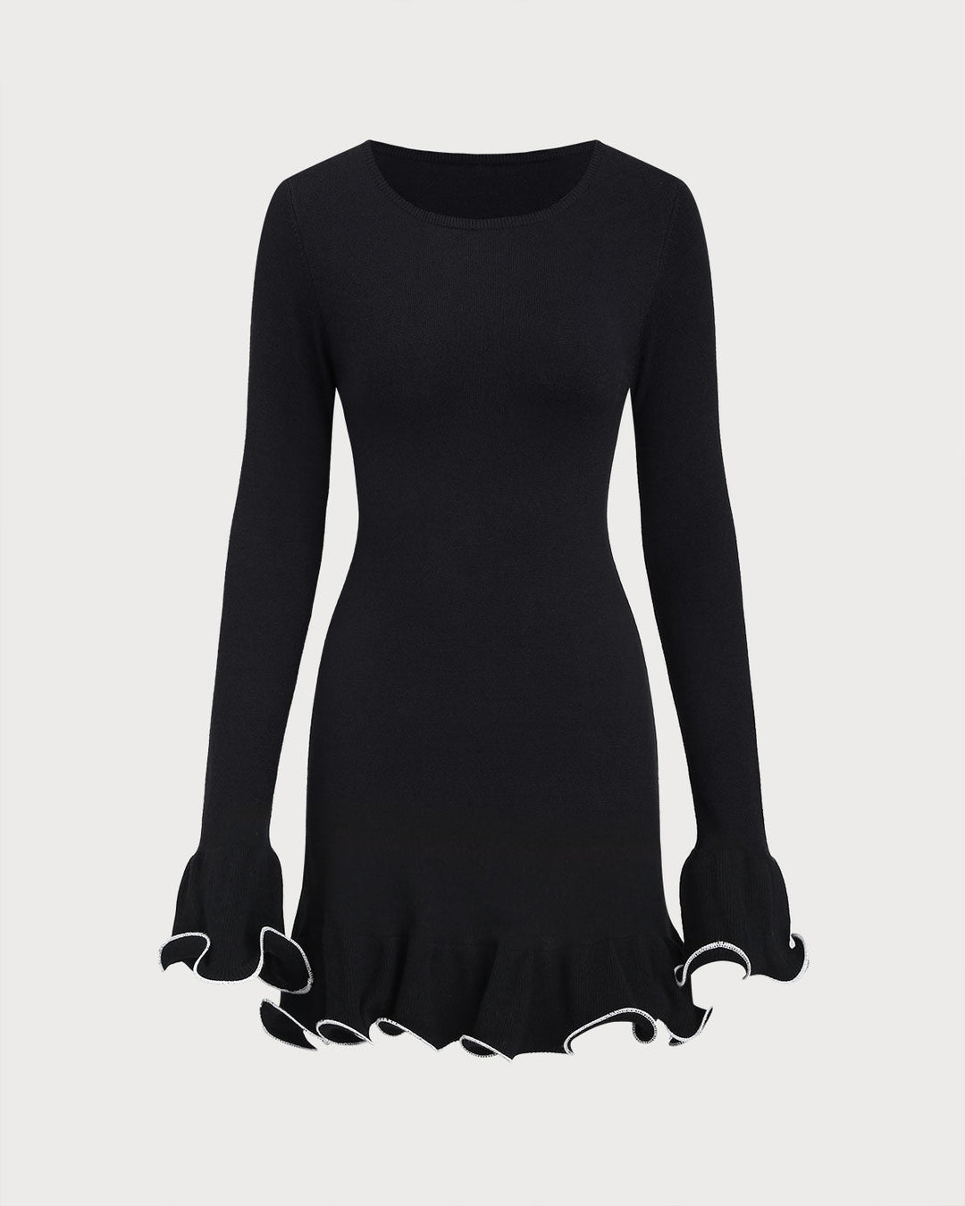 Black Contrasting Bell Sleeve Knit Sweater Dress