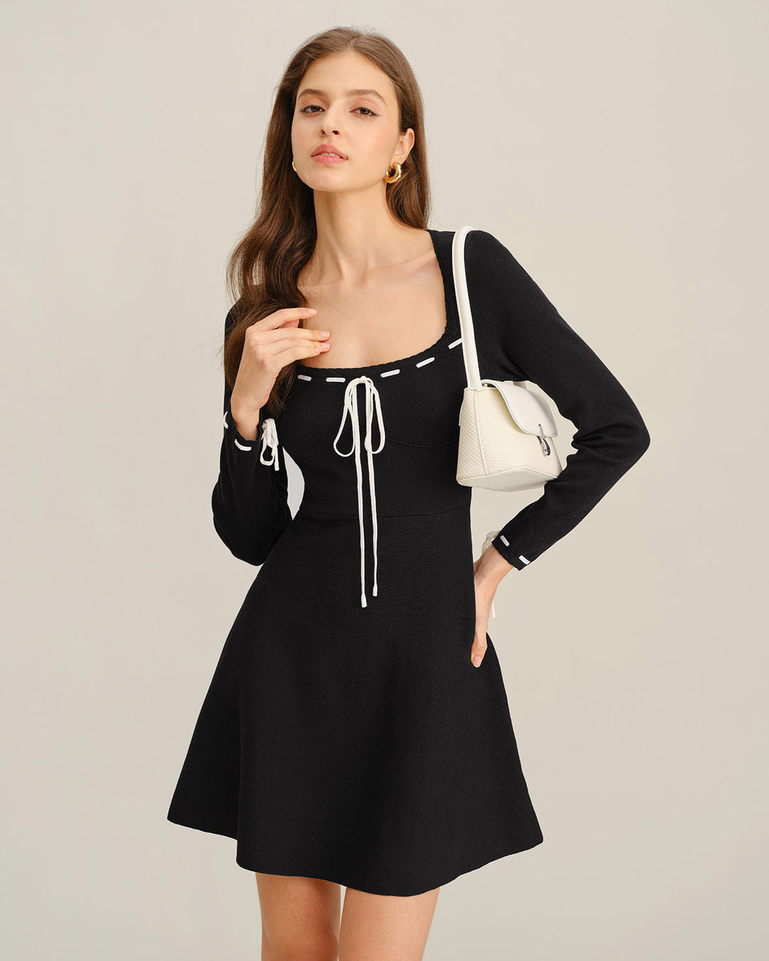 Black Contrasting A-Line Sweater Dress