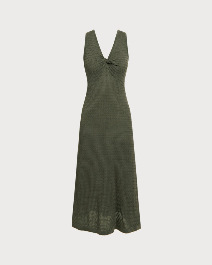 Army Green V Neck Sleeveless Sweater Dress