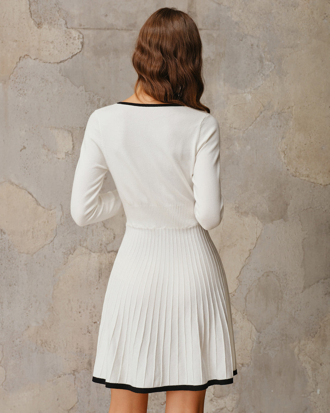 White Contrasting A-Line Sweater Dress