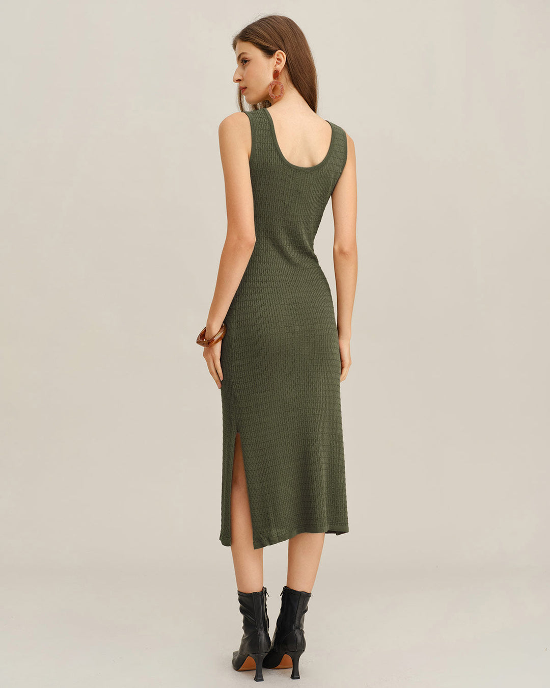 Army Green V Neck Sleeveless Sweater Dress
