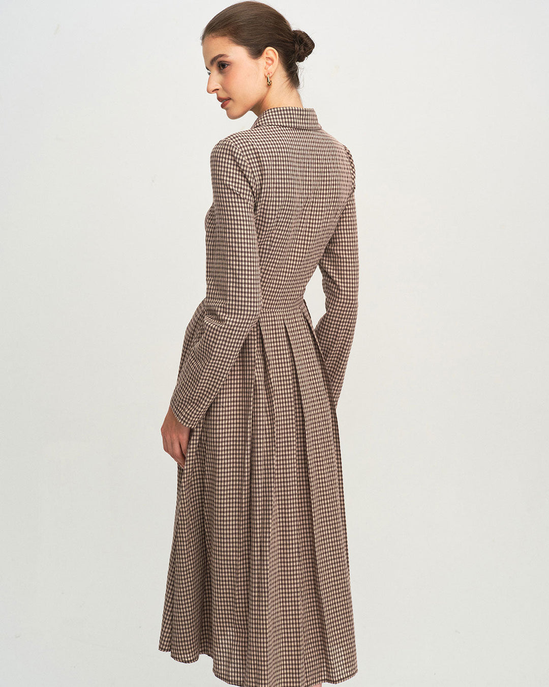 Brown Plaid A-Line Midi Dress