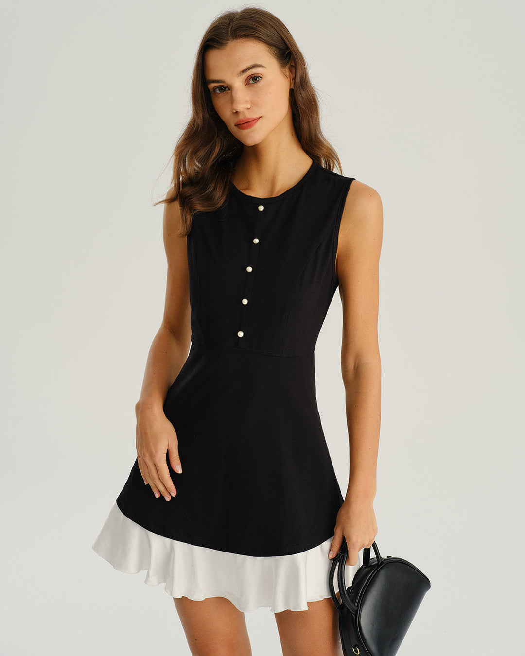 Black Contrasting A-Line Sleeveless Mini Dress
