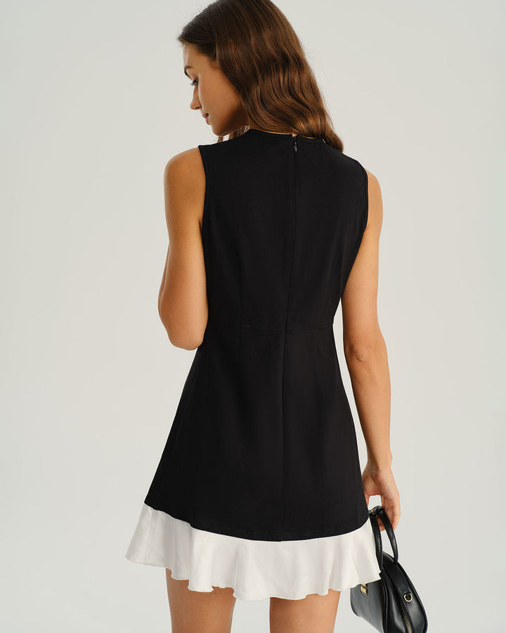 Black Contrasting A-Line Sleeveless Mini Dress
