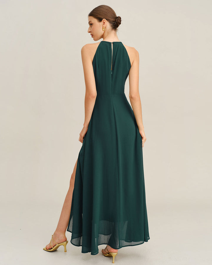 Green Chiffon Slit Maxi Dress