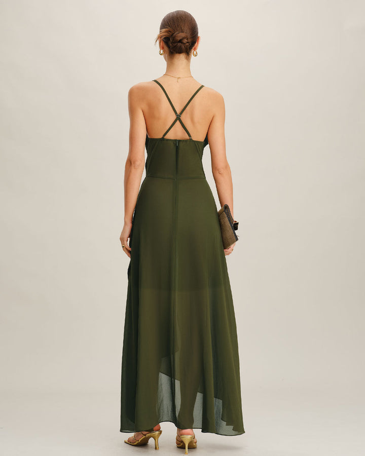 Green Chiffon A-Line Slip Maxi Dress