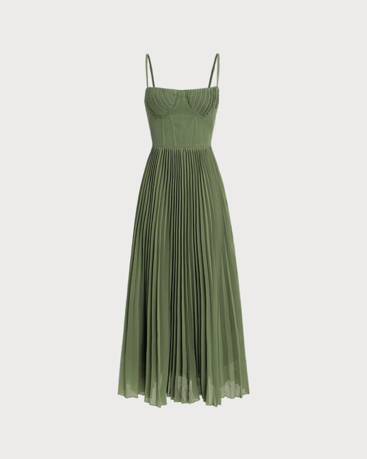 Green Sweetheart Neck Flowy Slip Maxi Dress