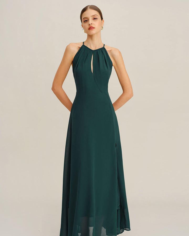 Green Chiffon Slit Maxi Dress