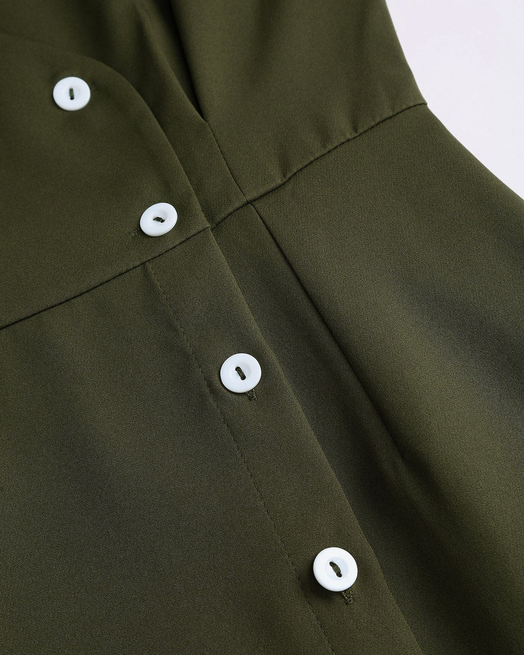 Green Ruched Button A-Line Maxi Dress