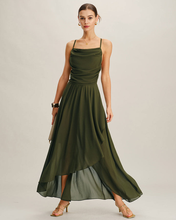 Green Chiffon A-Line Slip Maxi Dress