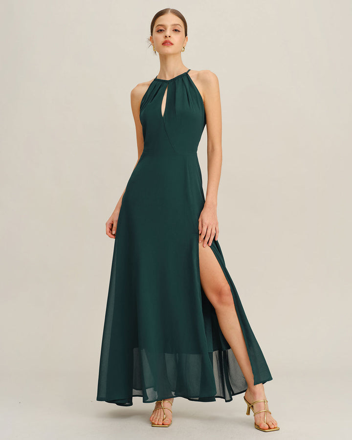 Green Chiffon Slit Maxi Dress