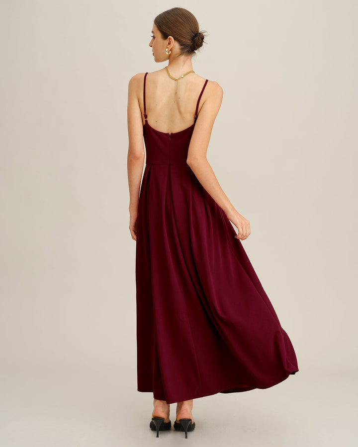 Wine Red Pleated Slip Maxi Dress