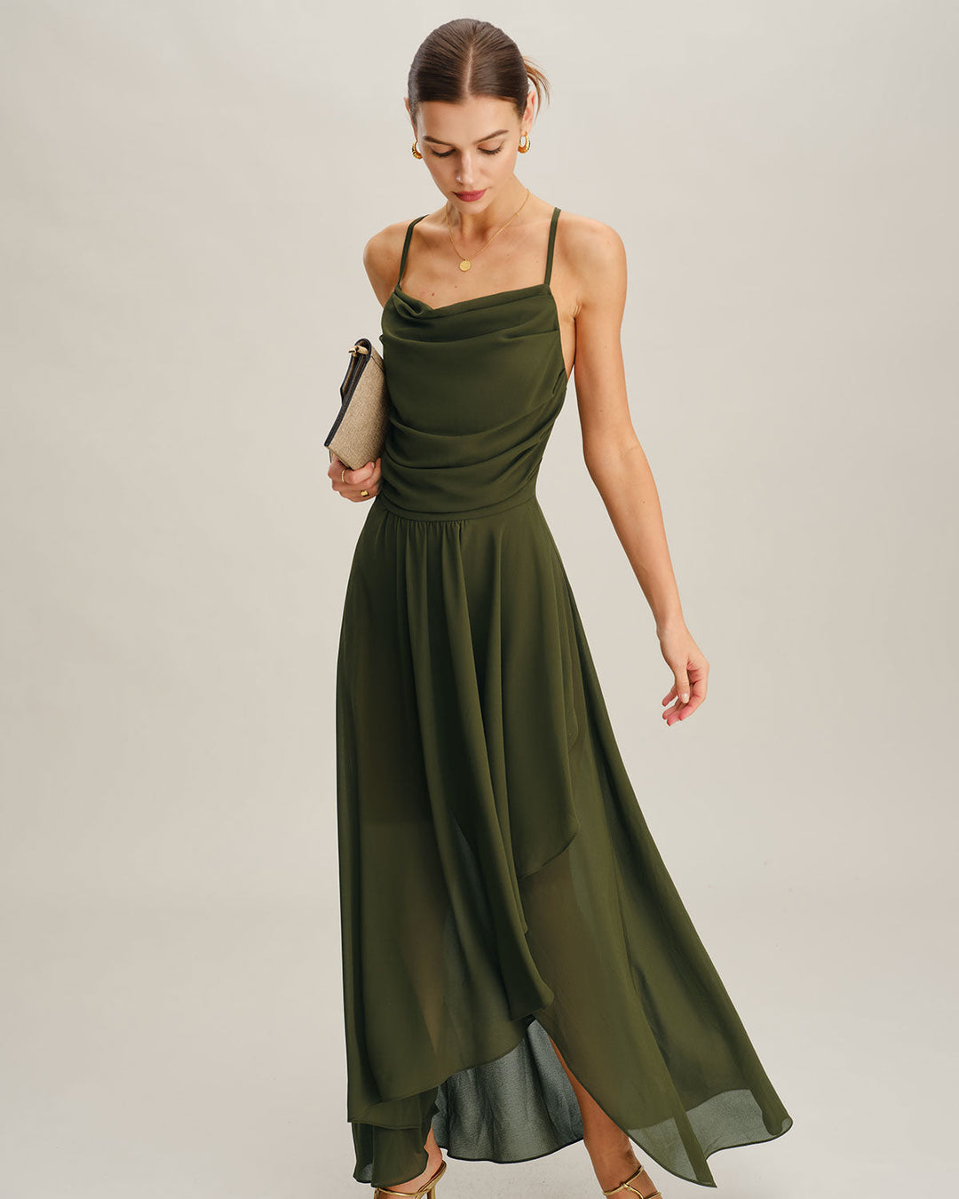 Green Chiffon A-Line Slip Maxi Dress