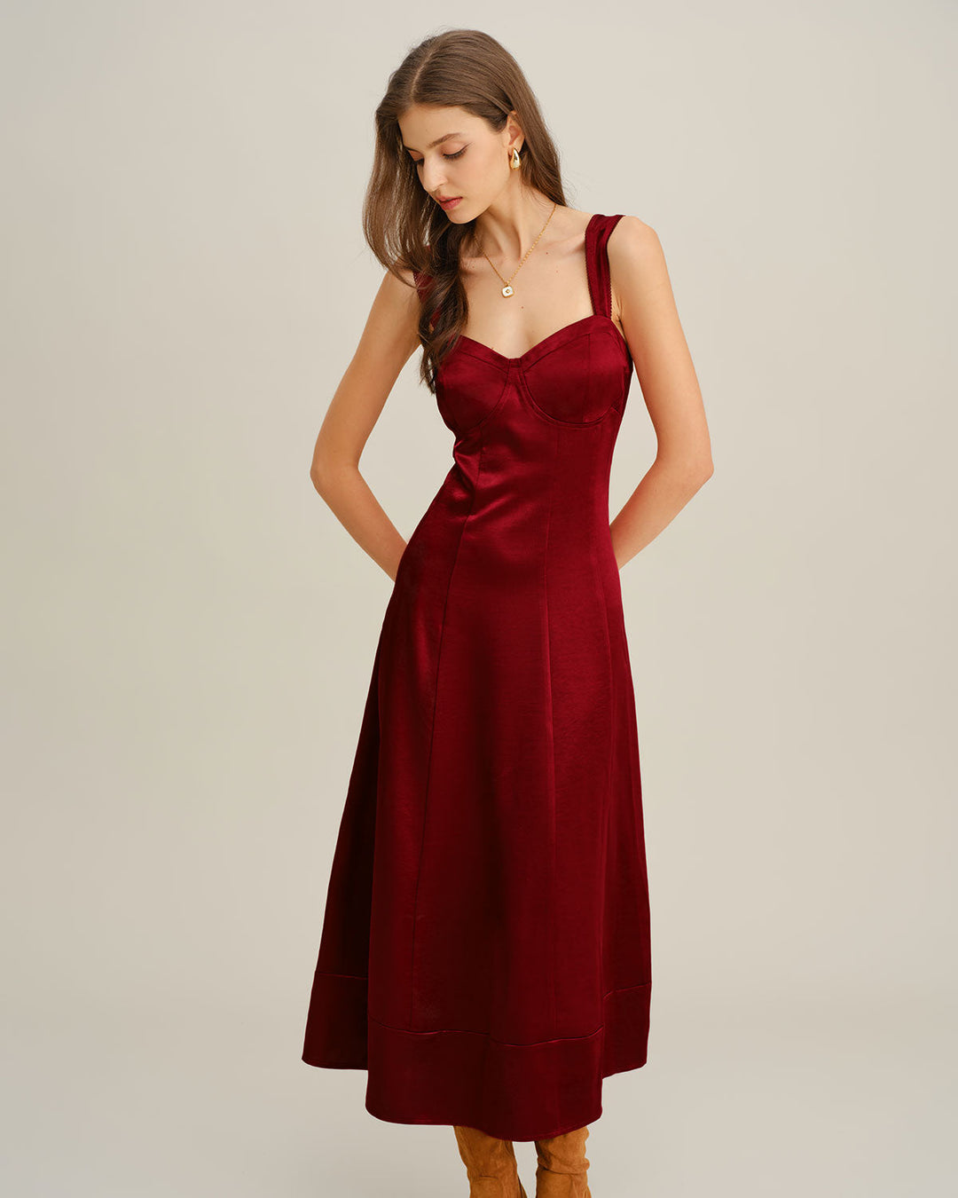 Red Sweetheart Neck A-Line Maxi Dress