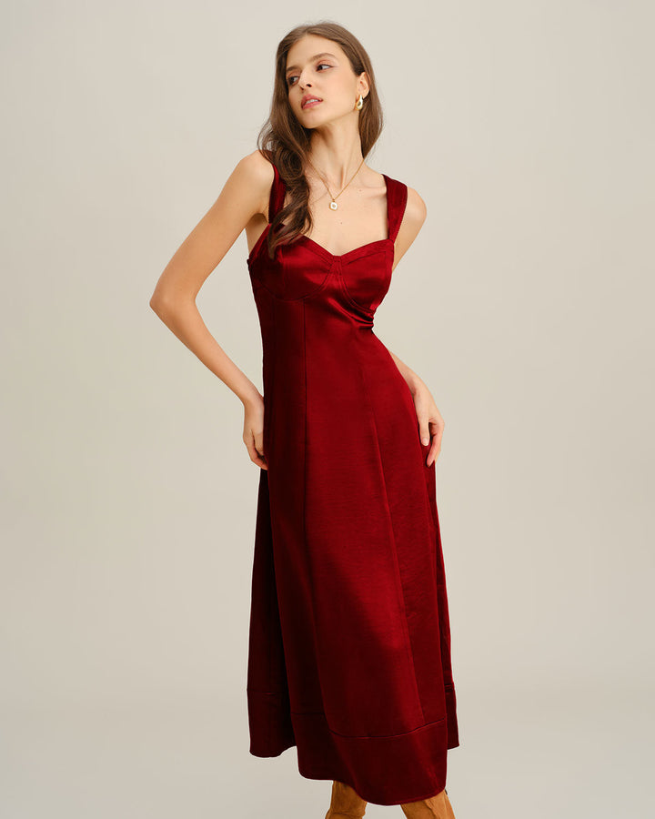 Red Sweetheart Neck A-Line Maxi Dress