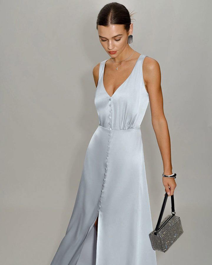 Grey A-Line Sleeveless Maxi Dress
