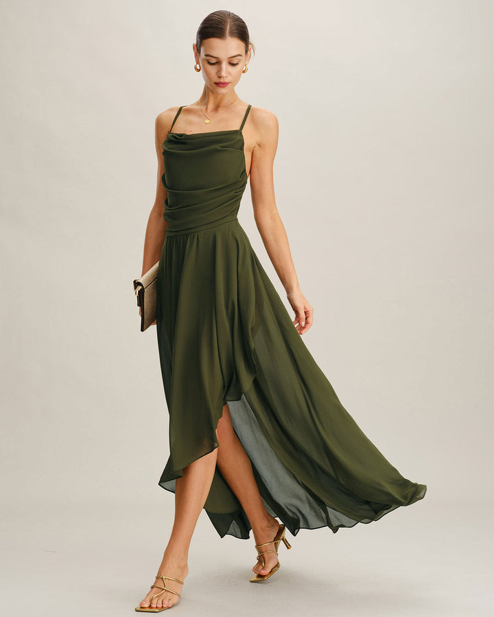 Green Chiffon A-Line Slip Maxi Dress