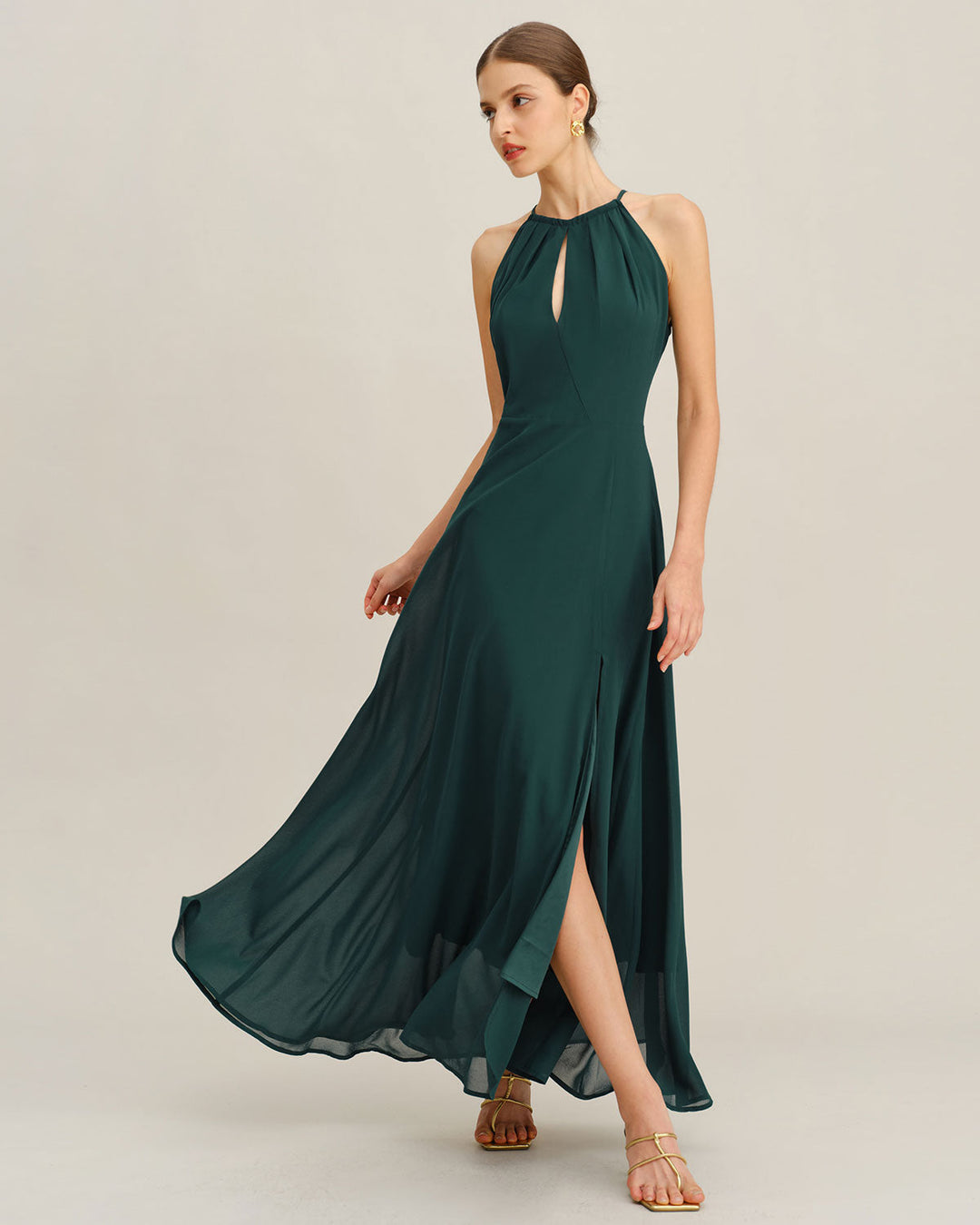 Green Chiffon Slit Maxi Dress