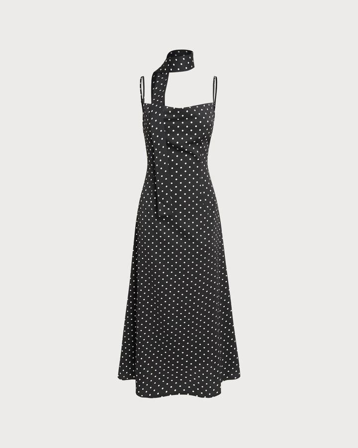 Black Polka Dot Cowl Neck Slip Maxi Dress