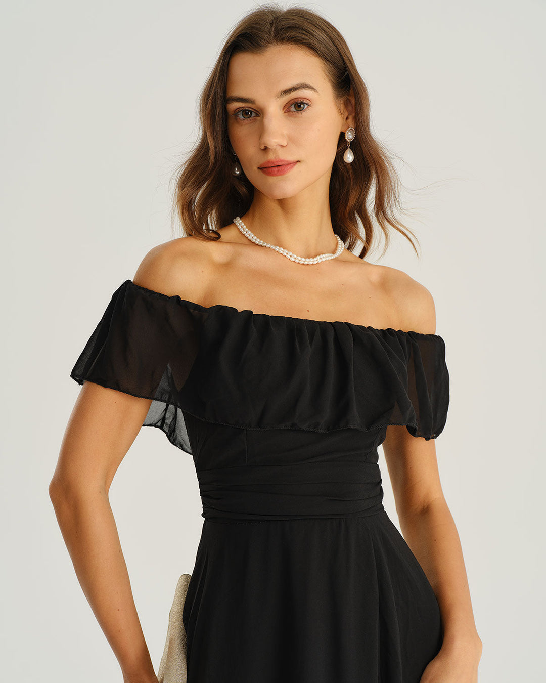 Black Off The Shoulder A-Line Maxi Dress