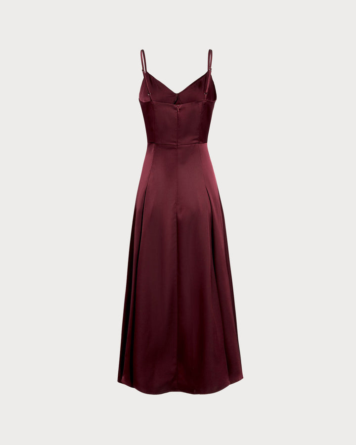 Wine Red Satin A-Line Slip Maxi Dress