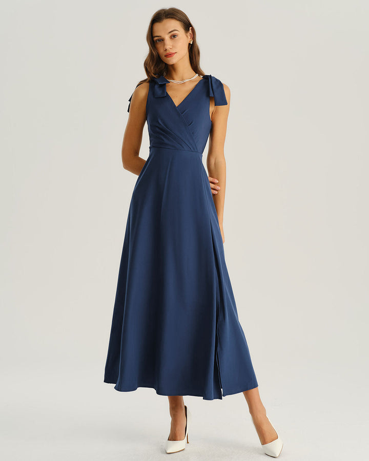 Navy Wrap Sleeveless Maxi Dress