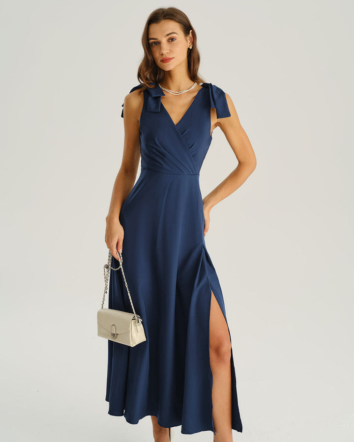 Navy Wrap Sleeveless Maxi Dress