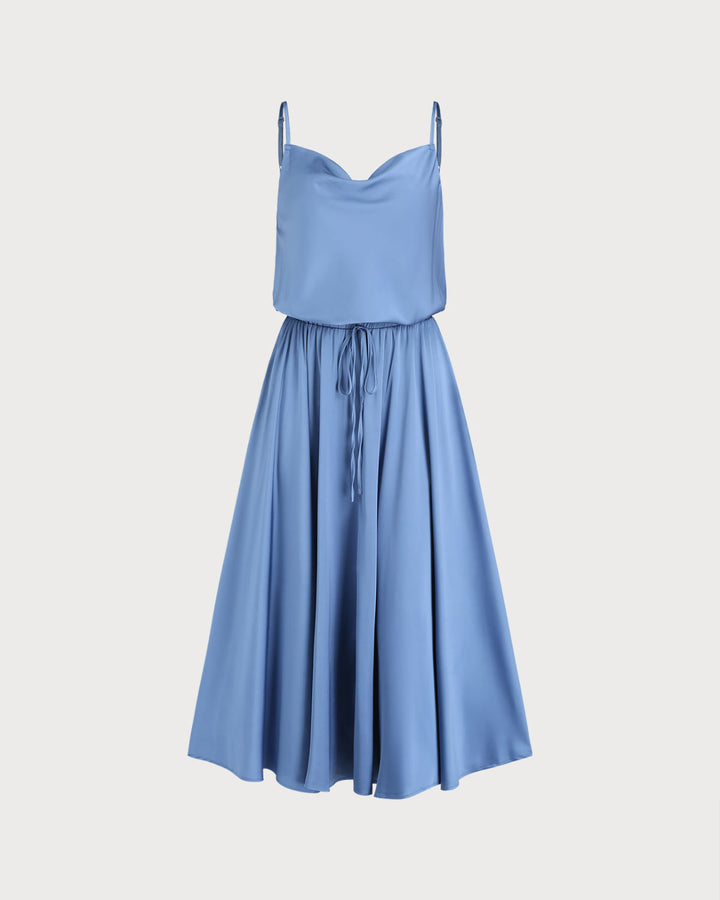 Blue Cowl Neck Slip Midi Dress