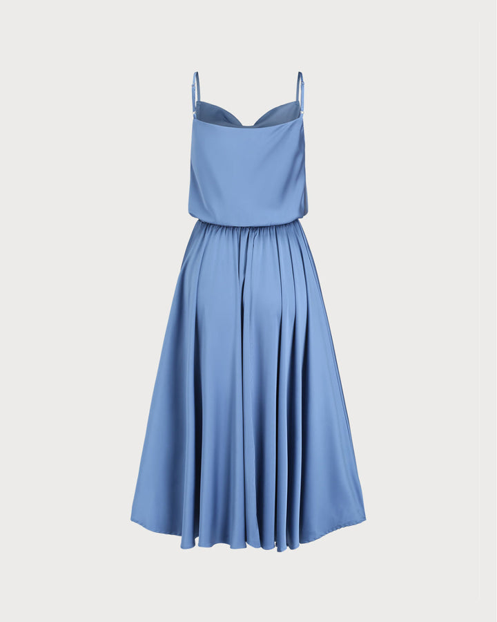 Blue Cowl Neck Slip Midi Dress