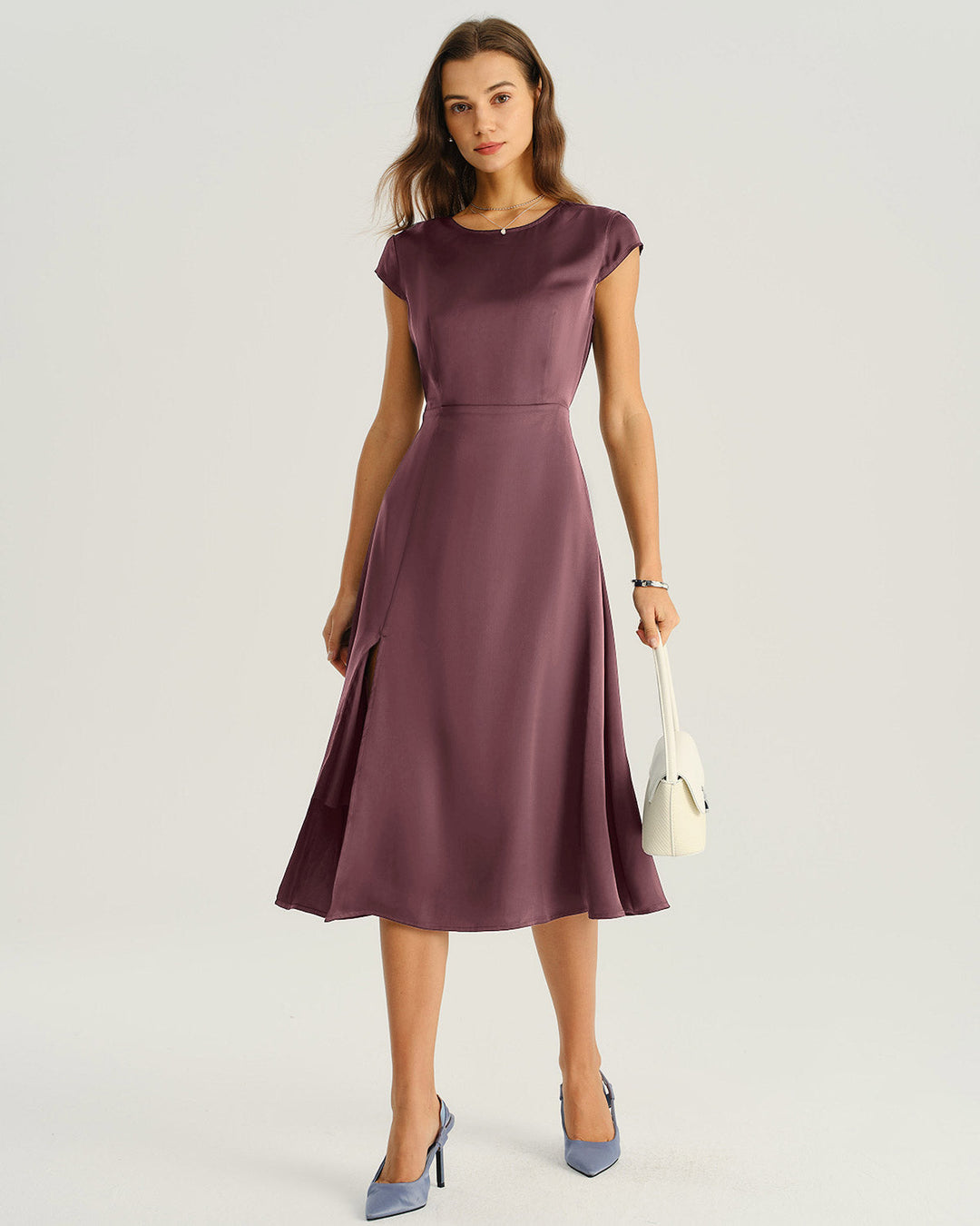 Purple Satin Cut Out Midi Dress